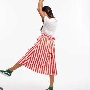 Ban.do red and white striped wrap midi skirt